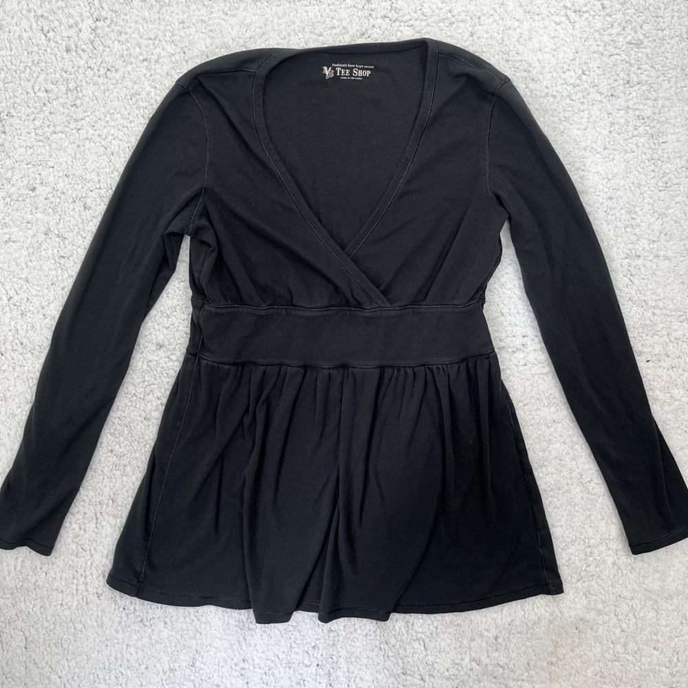 Women's Tee Shop Black Peplum Style Long Sleeve Shirt Size L